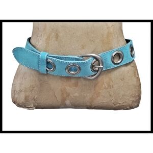 Banana Republic Genuine Suede Leather Buckle Belt Large Grommet Turquoise Medium